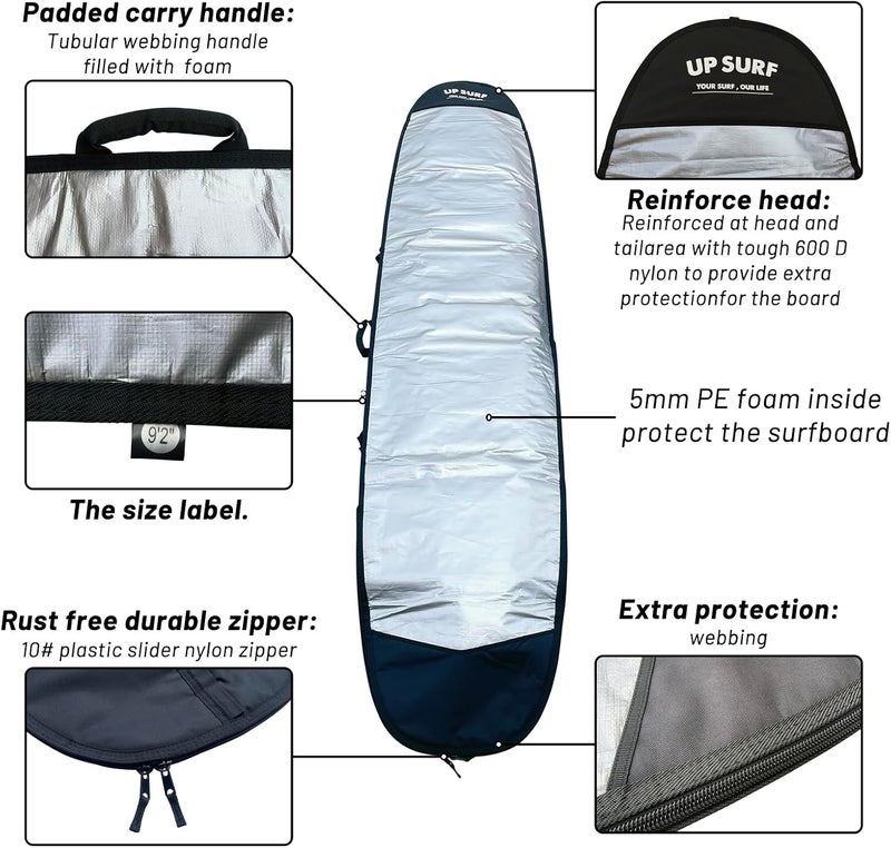 UP SURF Surfboard bag, Daylight Bags for Longboard, Size 8’6”,9’2”,9’6", Surfboard cover for Storage and Transport Surfboard - Image 2